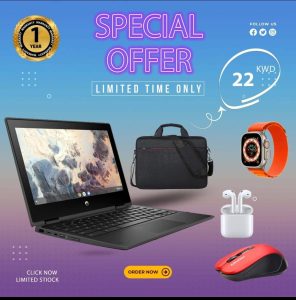 Laptop with bag,mouse,airbuds and smart watch